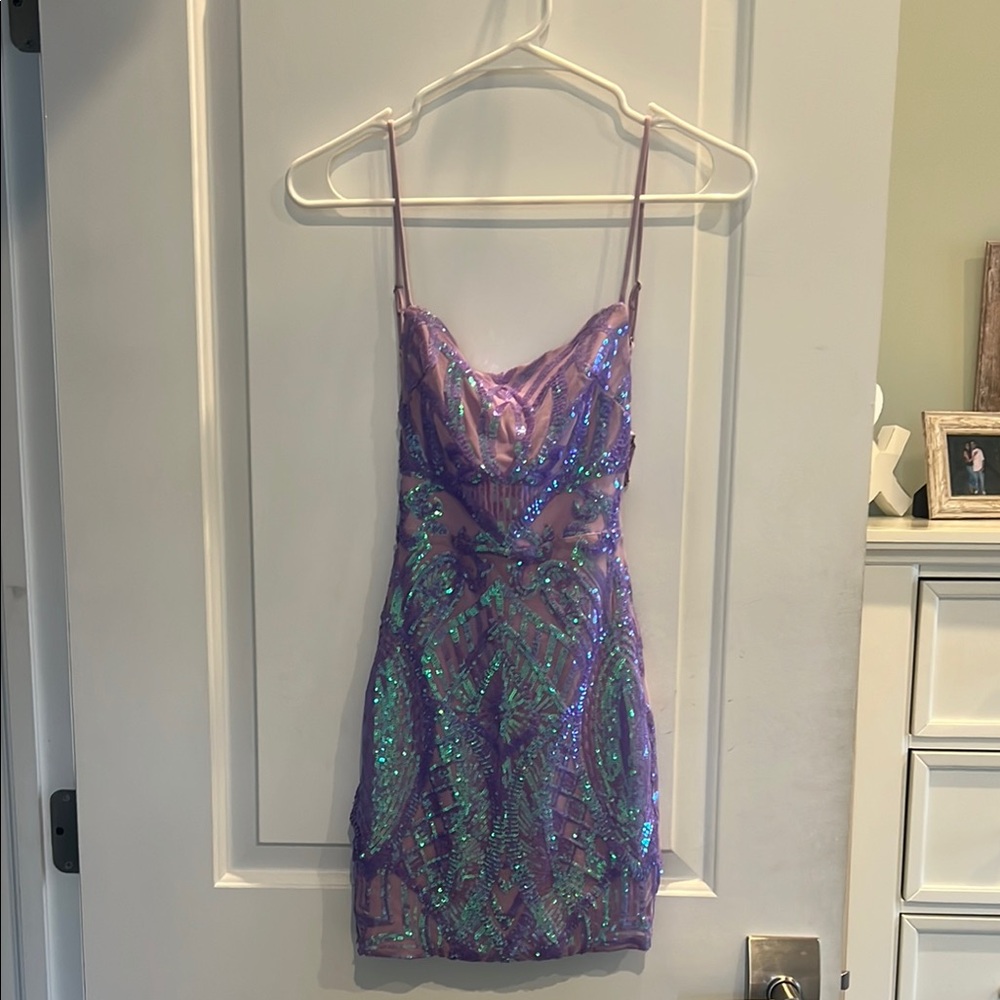 Sequin Embellished Purple Dress